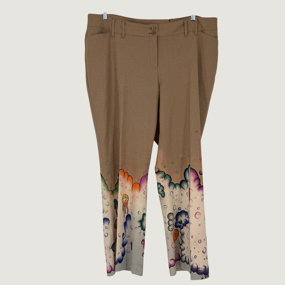 Lane Bryant Custom Hand Painted‎ Psychedelic Art Trousers Tan Size 20
